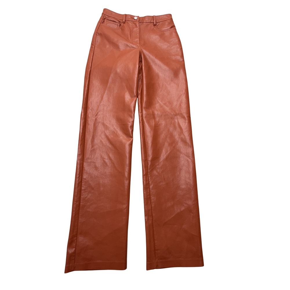Wilfred Aritzia Melina Faux Leather Pants Womens 2 Brown Straight High Rise
